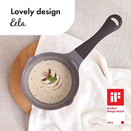 Neoflam 1qt Saucepan Butter Warmer Milk Boiling|Melting Pot, Ecolon Healthy Ceramic Nonstick Coating PFOA-free, 2 Pour Spouts, Dishwasher Safe, Ivory