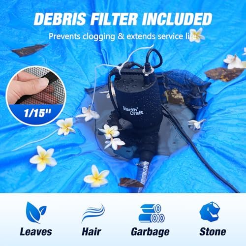 1/4 HP Pool Cover Pump, Automatic On/Off 2774 GPH Submersible Water Pump with 25FT Power Cord, Check Valve & Hose Adapters for Swimming Pools