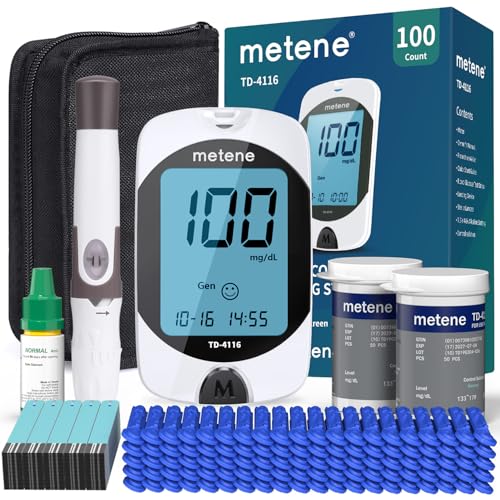 Metene TD-4116 Blood Glucose Monitor Kit, 100 Glucometer Strips, No Coding