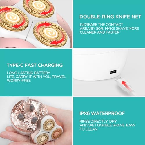 VOGOE Electric Shaver for Women, 3D Floating Blade Rotary Razor, ES300