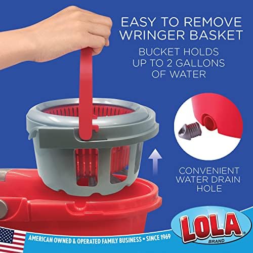 LOLA Revolution Spin Mop & Bucket System, Braided Mop Head, Durable Alloy Handle, 360 Spinning Action, Great for Any Hard Floor Surface