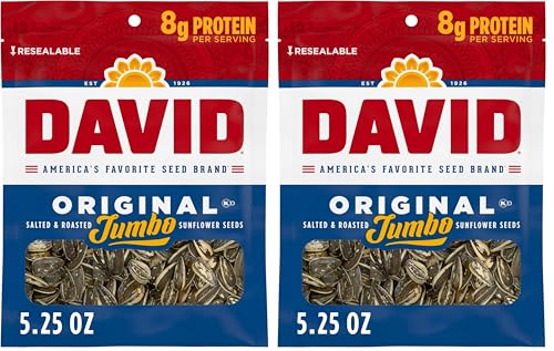 DAVID SEEDS Roasted and Salted Original Jumbo Sunflower Seeds, Keto Friendly, 5.25 Oz, 12 Pack
