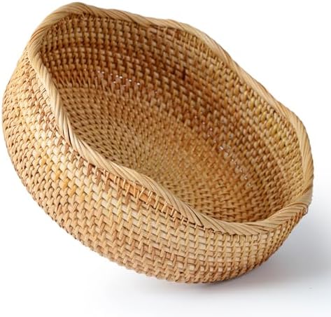 YANGQIHOME Rattan Bread Basket, Round Fruit Baskets, Wicker Storage Bowls, Natural Woven Serving Basket Bowls