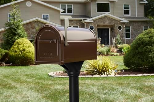 Architectural Mailboxes Hillsborough Post Mount Mailbox, Rubbed Bronze | Galvanized steel build for outside with rust-resistant powder-coat finish and a magnetic door closure. USPS approved.