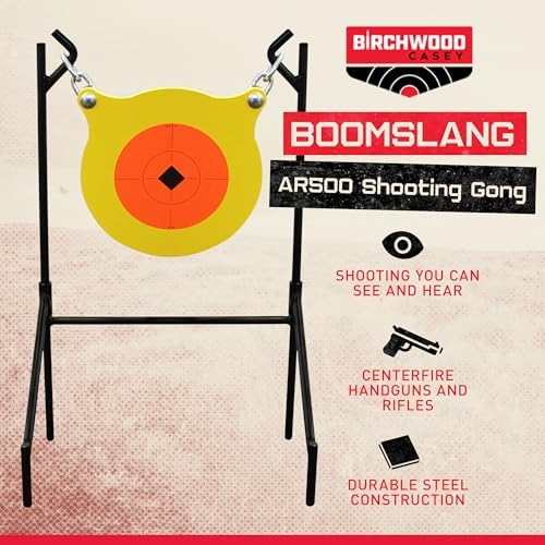 Birchwood Casey World of Targets Boomslang AR500 Steel Durable 0.5" Thick 9.5" Diameter Shooting Gong Target with Stand & Hanging Hardware