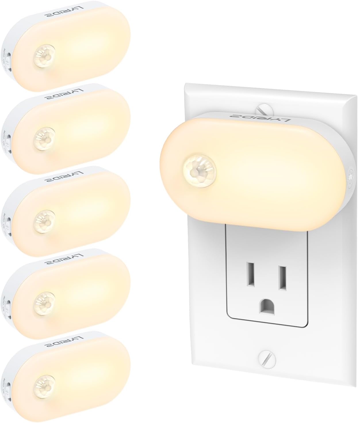 Lyridz 120 Lumens Ultra Bright Plug-in Motion Sensor Night Light, 6-Pack