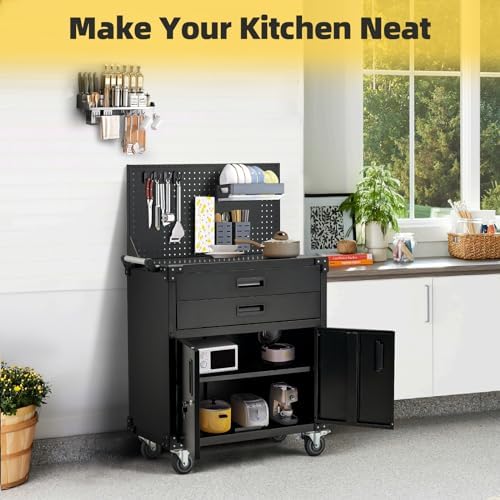 52'' Work Bench for Garage with Pegboard Drawers and Cabinets Heavy Duty Metal Frame Tool Bench for Shop Kitchen Cabinets Organizer Work Table with