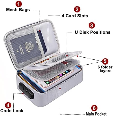 ENGPOW Small Fireproof Bag with Lock,Money Organizer Case,9”x 5.3”x 3.7”