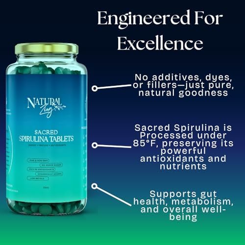 NaturalZing - 100% Pure Organic Spirulina Tablets | Non-GMO | Daily Greens | Vegan Superfood Protein & Antioxidant Support – Rich in Phycocyanin, Beta Carotene & Iron - 2000 Tablets (16 oz Bulk Pack)