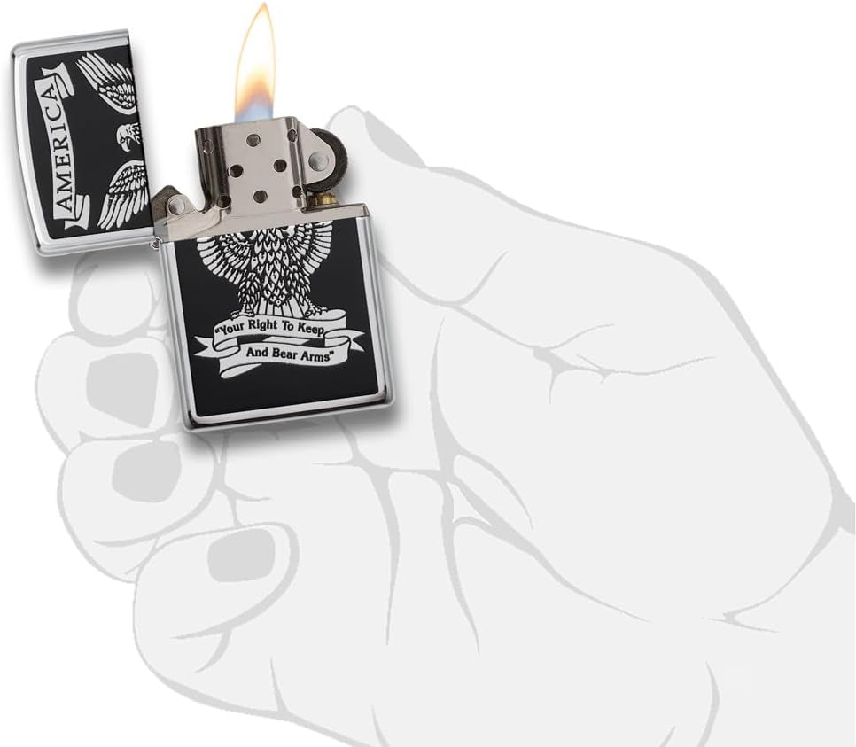 Zippo Eagles Dare Pocket Lighter - Refillable Flip-Top Windproof Lighters - Fierce Soaring Eagle Patriotic Design Pocket Lighters - Luxury Metal Lighter Made in USA
