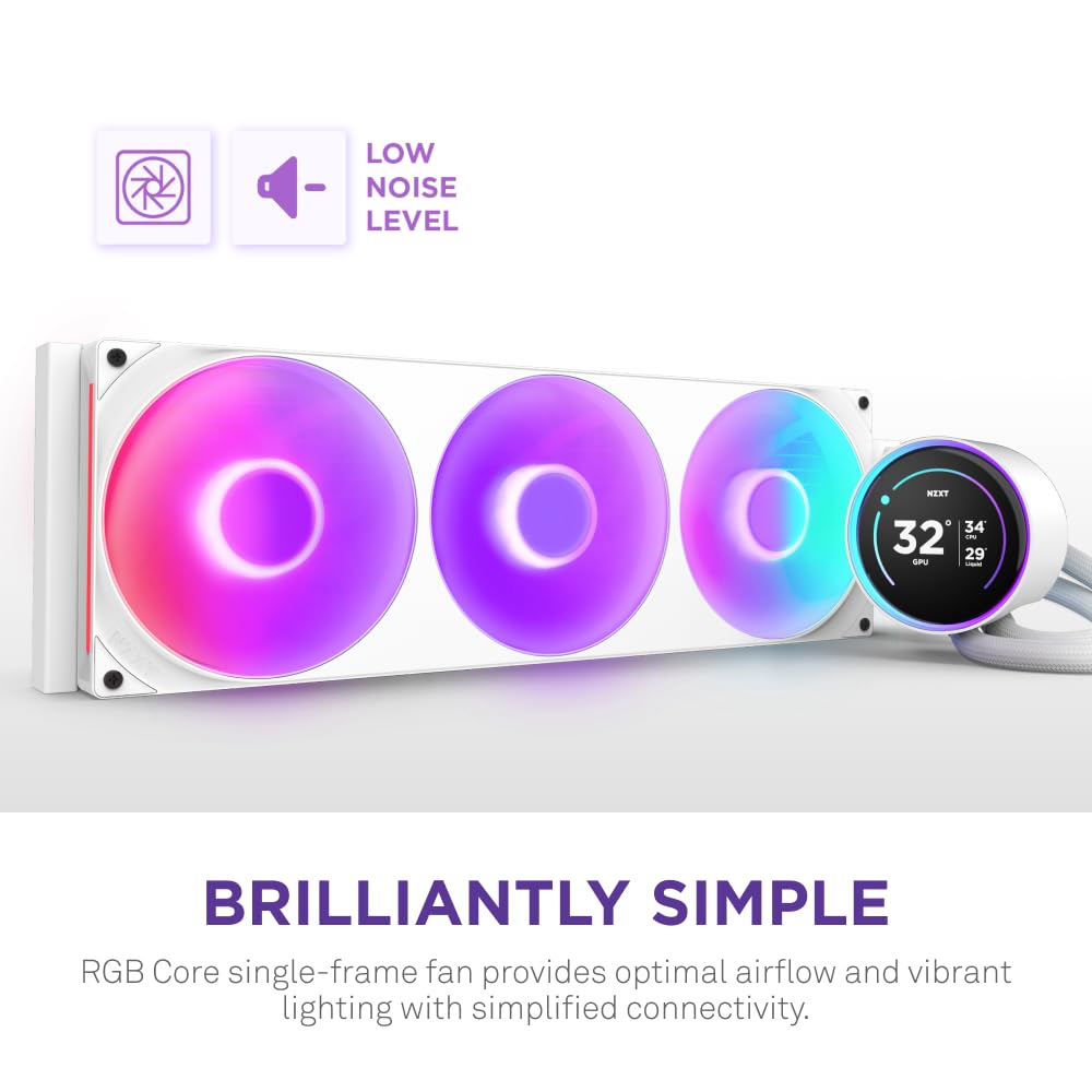 NZXT Kraken Elite 360 RGB - 360mm AIO CPU Cooler, LCD - White | 360mm RGB AIO with 2.36-inch LCD and F360 RGB Core fan. Flagship display cooling with synced RGB via CAM.