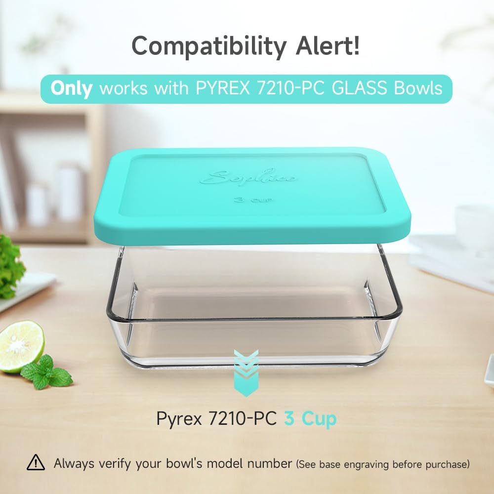 SOPHICO 3 Cup Rectangle Silicone Replacement Lids for Pyrex 7210-PC Glass