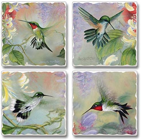 Thirstystone Hummingbirds 4 Pack Tumbled Tile Stone Coasters | 4" Square, Protective Cork Backing, Manufactured in the USA, Absorbent