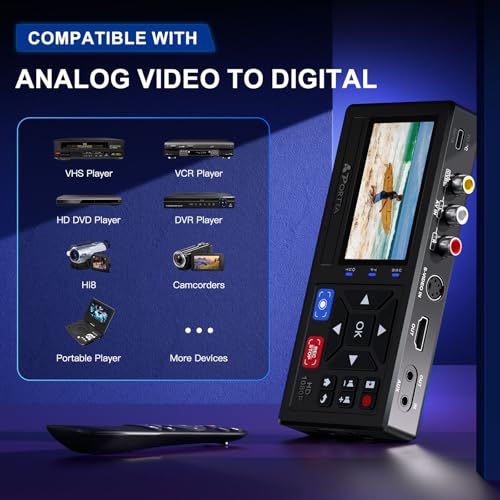 Portta VHS to Digital Converter, Video to Digital Recorder with Remote, Compatible with VHS, VCR, DVR, DVD, Hi8, Mini DV, Gaming Consoles (VCR