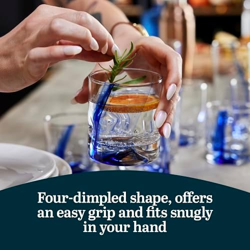 Libbey Blue Ribbon Rock Glasses Set, Artisan-Inspired Four-Dimple Shaped Glass Cups, Dishwasher Safe Whiskey Glasses Set of 8 for Dinners, Parties