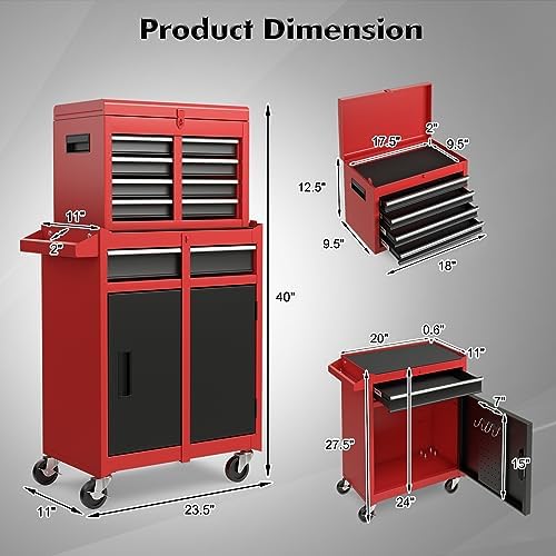 Goplus Rolling Tool Chest, 5-Drawer Tool Box Organizer w/Lockable Wheels & Sliding Drawers & Detachable Top & Adjustable Shelf