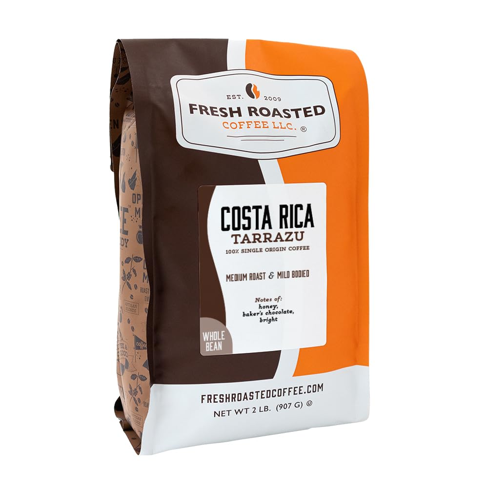 Fresh Roasted Coffee, Dark Brazil Whole Bean Coffee, Med-Dark Roast, Kosher, 5 lb (80 oz)