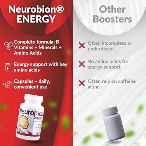 60 Caps Neurobion Energy - Amino Acids Vitamin B1 B2 B6 B12 - Increases Brain Alertness & Stamina | One a day supports normal metabolism and nervous system function; sealed, authentic import