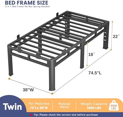 20 Inch Queen Size Bed Frame,Double Layer Heavy Duty Metal Platform Tall | Easy Assembly,Noise Free,2in1 Base,4000lbs Capacity,6 Mattress Stoppers,Round Corner Legs,16"Storage Space,Headboard Holes
