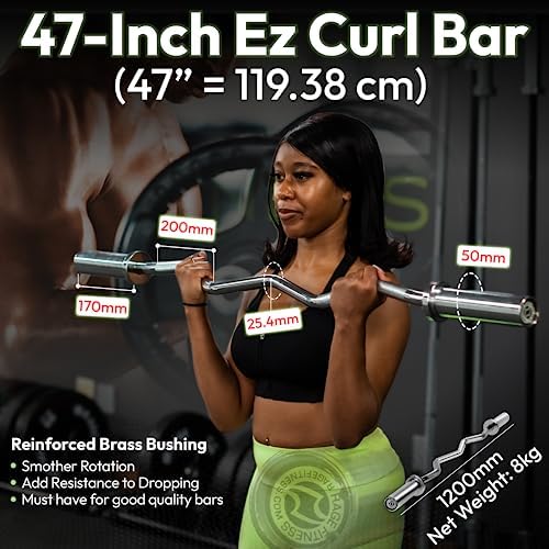 EZ Curl Bar, Alloy Steel Chrome, 47 inch 17lbs Weight, 400lbs Capacity
