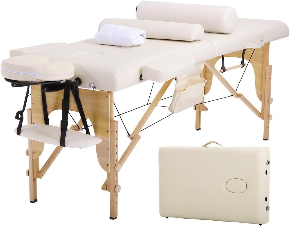 BestMassage Massage Bed Portable Massage Table 28 inch Wide Lash Bed Height Adjustable 2 Folding Spa Table with Towel Hanger Oil Pouch Half Bolster Round Bolster Non-Woven Bag