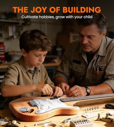 Tostar DIY Electric Guitar Kit, Solderless, Multi Sanded Polished Body, ST | Mahogany Body, Canadian Maple Neck, SSS Pickups, 6 String Tremolo Bridge, Complete Accessories, Hands On Learning