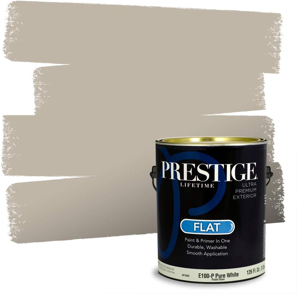 PRESTIGE Paints Exterior Paint and Primer In One, 1-Gallon, Flat, Comparable Match of Sherwin Williams* Grizzle Gray*