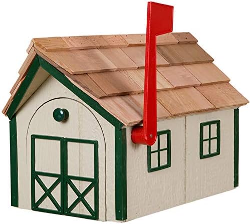 Barn Style Mailbox Beige with Green Trim