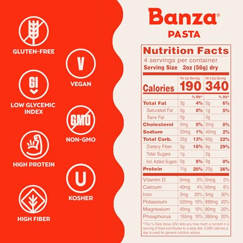 Banza Gluten-Free Chickpea Pasta, Variety Pack 20g Protein | Lower Carb | High Fiber | High Protein | Plant Based Pasta | 8oz (Pack of 6)