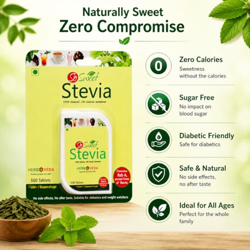 So Sweet Stevia 500 Tablet Dispenser - Natural Sweetener, Zero Calories, Keto-Friendly, Sugar Substitute, No Artificial Flavors, Convenient Travel Size