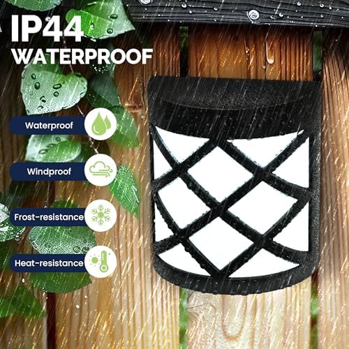 GIGALUMI 8 Pack Solar Fence Light Cold White Porch Solar Powered Decor Outdoor Waterproof Wall Fence Lights for Garden, Yard, Patio, Front Door