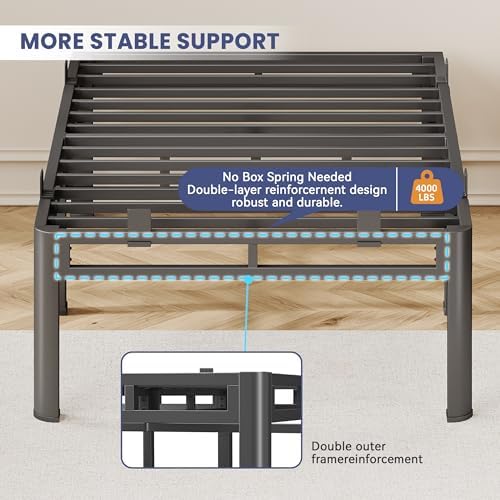 20 Inch Queen Size Bed Frame,Double Layer Heavy Duty Metal Platform Tall | Easy Assembly,Noise Free,2in1 Base,4000lbs Capacity,6 Mattress Stoppers,Round Corner Legs,16"Storage Space,Headboard Holes