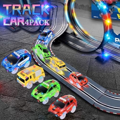 Tracks Cars Only Replacement, Flex Track Race Cars Glow in the Dark with 5 Flashing LED Lights
