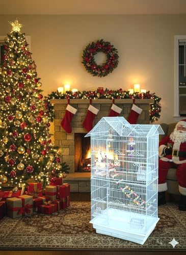 38-Inch Double Roof Top Large Flight Bird Cage with Toys Climbing Ladder Side Nesting Box Doors for Cockatiels Sun Parakeets Conures Aviary Budgie Finch Lovebird Canary Pet Bird Travel Cage