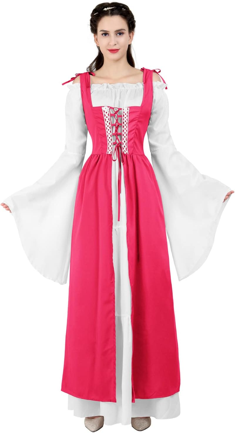 Kranchungel Renaissance Costume Women Dress: Flowy Long Sleeve Medieval Dress for Renaissance Faires & Medieval Festival