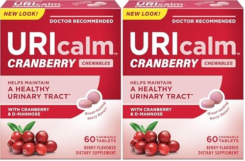 Uricalm Cranberry Dietary Supplement Chewable with D-Mannose, 60 Count | Powerful combination of cranberry and D-Mannose to help maintain a healthy urinary tract*.