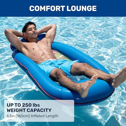 Aqua Comfort Pool Float Lounge – Inflatable Pool Floats for Adults with Headrest and Footrest – Bubble Waves