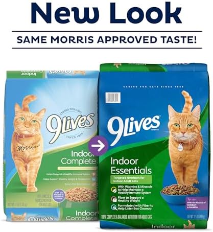 9Lives Indoor Essentials Dry Cat Food with Chicken & Salmon, 12 lb. Bag | 100% Complete & Balanced Nutrition For Indoor Adult Cats With Lean Protein & Fiber To Help Support A Healthy Weight