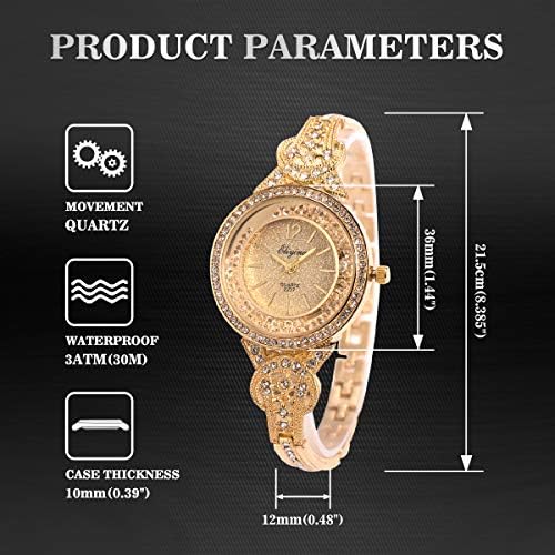 SIBOSUN Lady Women Wrist Watch Quartz Gold Stainless Steel Crystal Dress Fashion Bracelet