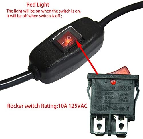 FILSHU 6ft 18 Gauge 3 Prong AC Power Cord with On Off Switch
