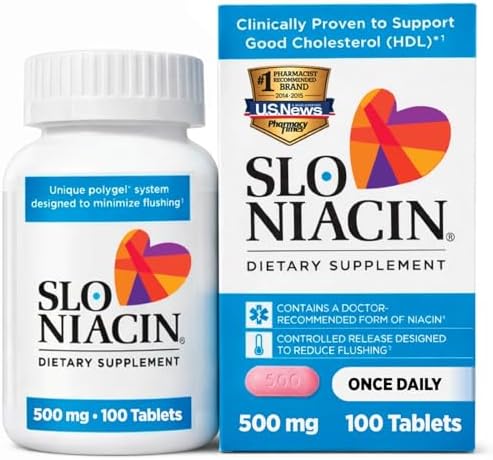 Slo-Niacin Slow Release Niacin 500mg – Vitamin B3 Supplement for Heart Wellness – Flush-Free B3 Vitamins for Cholesterol & Cardiovascular