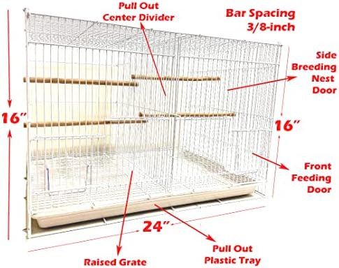 Divider Breeding Cage Aviary Bird Finch Parakeet Finch Flight Cage 24" x 16" x 16"