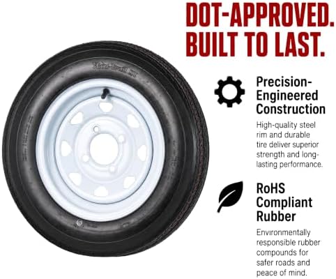 eCustomrim 2-Pack Trailer Tire Rim Assembly 4.80-12 480-12 Load C 5 Lug | 12 Inch Load Range C 6 Ply Tire, 5 Bolt On 4.5 Inch Center White Wheel