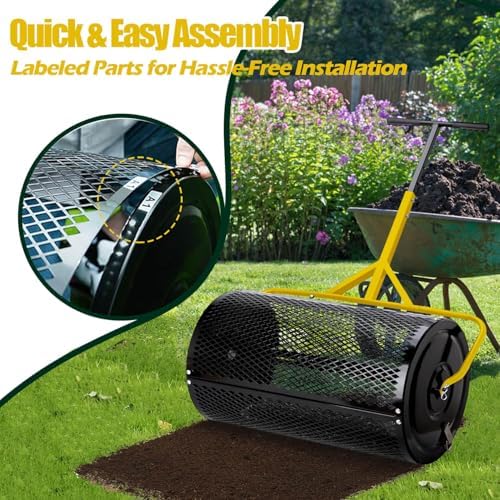 2026 Upgraded 30 Inch Compost Spreader, 26 Gal/99L Large Capacity Heavy Duty Peat Moss Spreader for Lawn, Stable T-Handle Manual Spreader for Top Soil