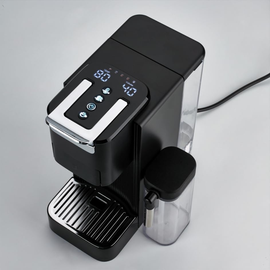 19 Bar Multi-Capsule Coffee Maker with Milk Frother | Compatible with Nespresso/K-Cup/E.S.E./DG, Adjustable Temp & Volume, 1.2L Water Tank