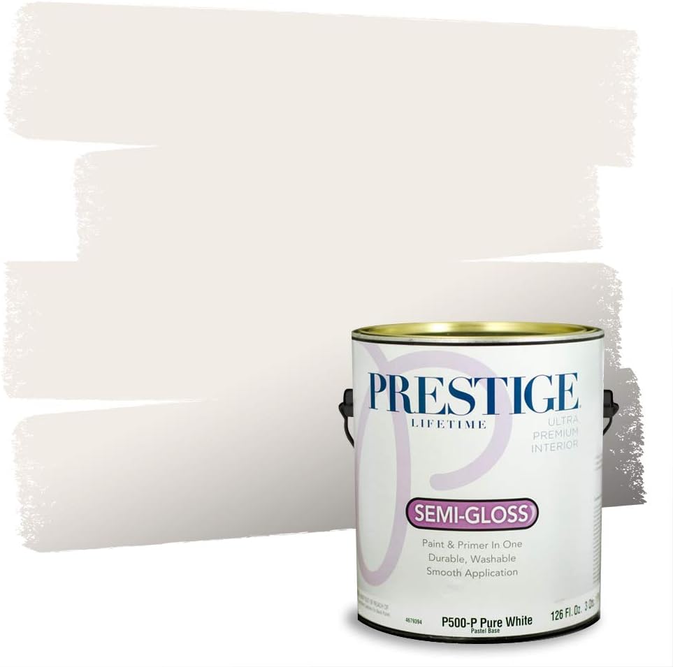 PRESTIGE Paints Exterior Paint and Primer In One, 1-Gallon, Semi-Gloss, Comparable Match of Sherwin Williams* Pure White*