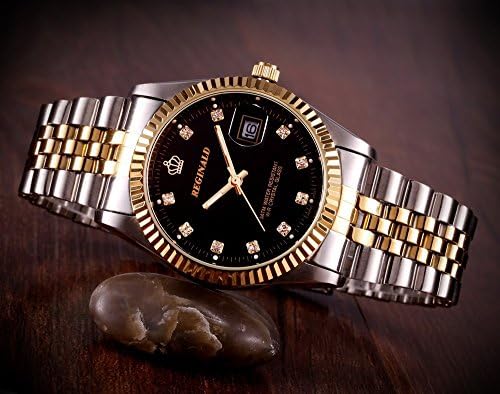 FANMIS Luxury Unisex Gold Crystal Quartz Calendar Gold Silver Two Tone Stainless Steel Watch