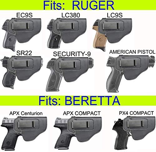 IWB Leather Holster for Inside Waistband Concealed Carry Fits:S&W M&P Shield-Glock19 26 29 30 32 43-Beretta Px4-RUGER EC9s-SIG-HK-Taurus-XDS or Similar Sized Handguns