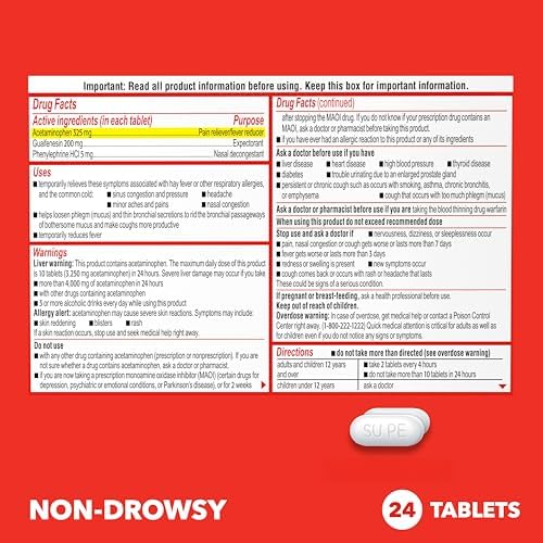 Sudafed PE Head Congestion + Mucus Relief Tablets, Non-Drowsy, 24 Ct | For Sinus Pressure, Congestion & Headache, Decongestant with Acetaminophen