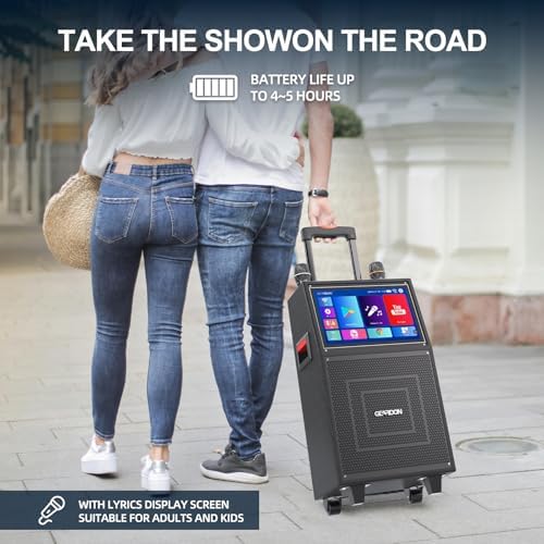 Karaoke Machine with Lyrics Display Screen for Adults, 15" Tablet | Bluetooth Speaker with 2 Rechargeable UHF Mics, 1000W Peak Power, DJ Lights, Portable Karaoke System for Any Occasion